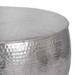 Couchtisch Ø 90x45 cm Silber aus Aluminium in Hammerschlag Optik WOMO-Design-ECD Germany Best