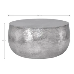 Couchtisch Ø 90x45 cm Silber aus Aluminium in Hammerschlag Optik WOMO-Design-ECD Germany Best