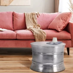 Couchtisch Ø 62x33 cm Silber aus Aluminium-Legierung in Hammerschlag-Technik WOMO-Design-ECD Germany Clearance