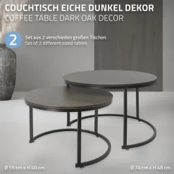 Couchtisch 2er Set Rund Eiche-dunkel/Schwarz aus MDF und Metall ML-Design-ECD Germany New