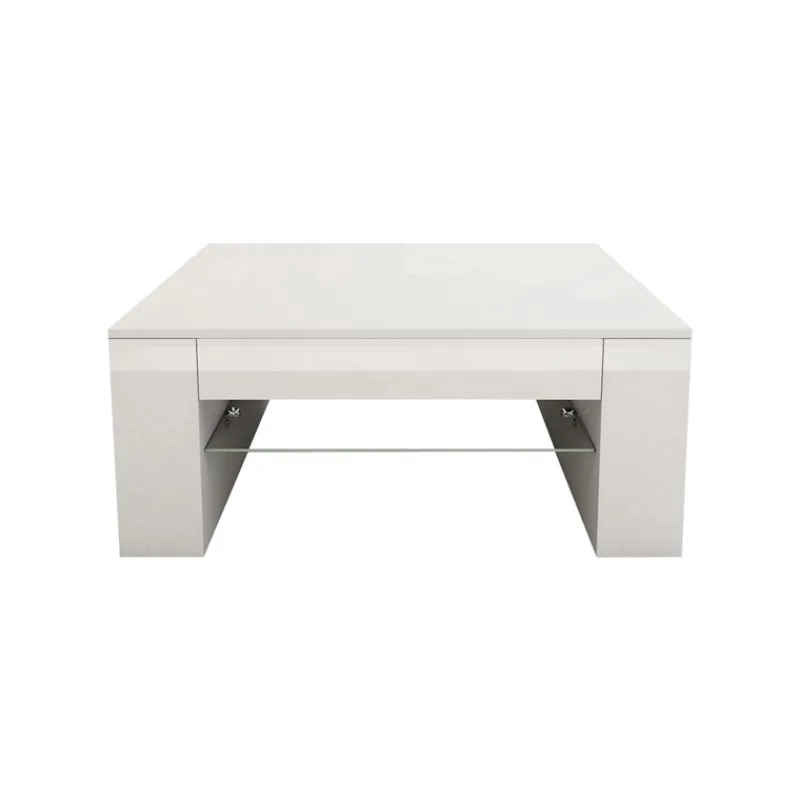 Couchtisch mit Glasablage und 4 Fächern 100x60x42 cm Weiß ML-Design-ECD Germany New