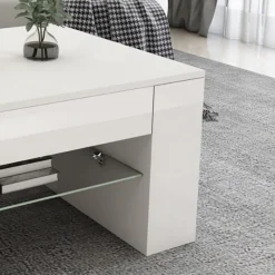 Couchtisch mit Glasablage und 4 Fächern 100x60x42 cm Weiß ML-Design-ECD Germany New