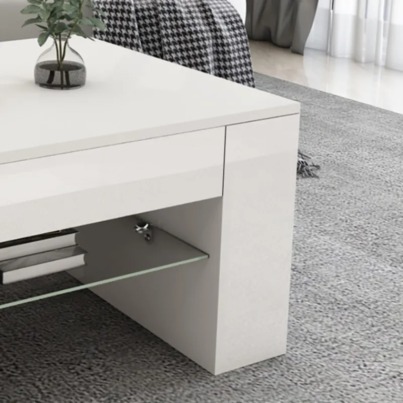 Couchtisch mit Glasablage und 4 Fächern 100x60x42 cm Weiß ML-Design-ECD Germany New