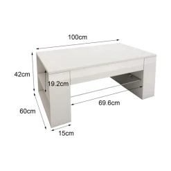 Couchtisch mit Glasablage und 4 Fächern 100x60x42 cm Weiß ML-Design-ECD Germany New