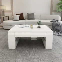 Couchtisch mit Glasablage und 4 Fächern 100x60x42 cm Weiß ML-Design-ECD Germany New