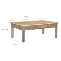 Couchtisch mit Schublade 117x70x45,5 cm Natur aus Mangoholz WOMO-Design-ECD Germany Best