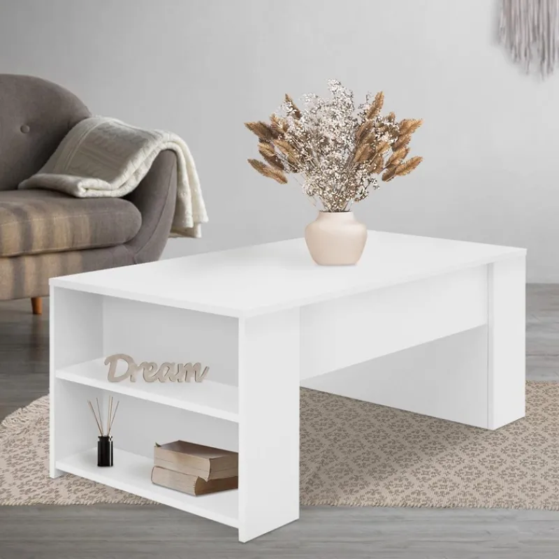 Couchtisch mit zwei Fächern 100x60x42 cm Weiß ML-Design-ECD Germany Discount