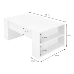 Couchtisch mit zwei Fächern 100x60x42 cm Weiß ML-Design-ECD Germany Discount