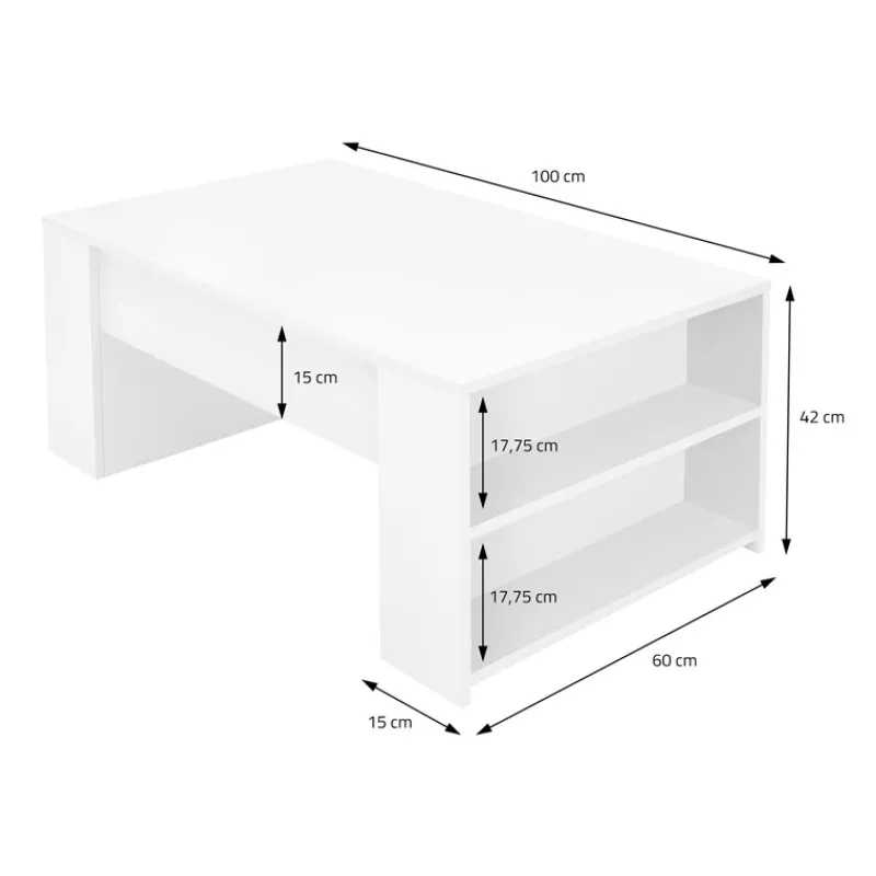 Couchtisch mit zwei Fächern 100x60x42 cm Weiß ML-Design-ECD Germany Discount