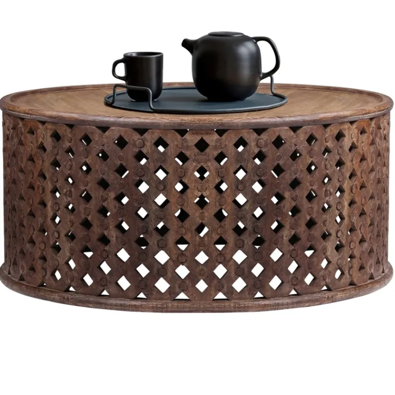 Couchtisch rund Ø 100x45 cm Braun aus Mangoholz WOMO-Design-ECD Germany Discount