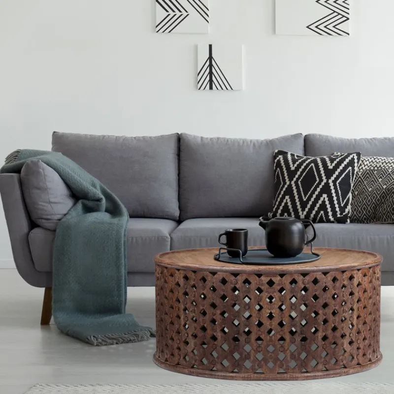 Couchtisch rund Ø 100x45 cm Braun aus Mangoholz WOMO-Design-ECD Germany Discount