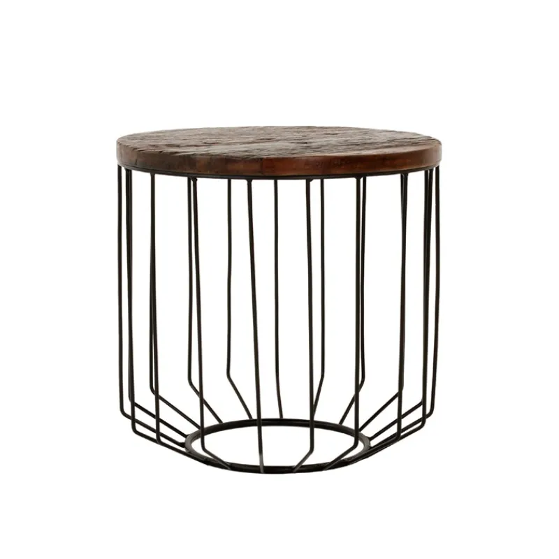 Couchtisch rund Ø 50x50 cm Natur/Schwarz aus Altholz, Metallgestell WOMO-Design-ECD Germany Online