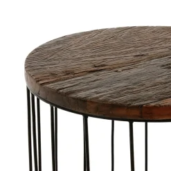 Couchtisch rund Ø 50x50 cm Natur/Schwarz aus Altholz, Metallgestell WOMO-Design-ECD Germany Online