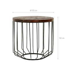 Couchtisch rund Ø 50x50 cm Natur/Schwarz aus Altholz, Metallgestell WOMO-Design-ECD Germany Online