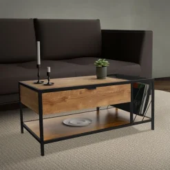 Couchtisch 110x54 cm mit Zeitschriftenfach Eiche Optik Braun Schwarz Wohnzimmertisch ML-Design-ECD Germany