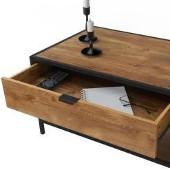 Couchtisch 110x54 cm mit Zeitschriftenfach Eiche Optik Braun Schwarz Wohnzimmertisch ML-Design-ECD Germany