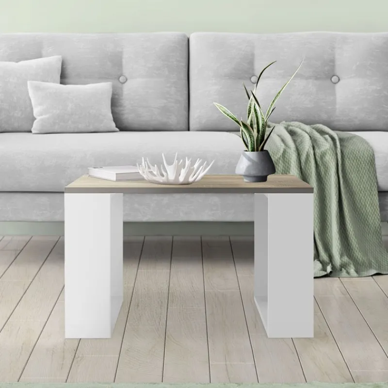 Couchtisch 65x65x40 cm Eiche-Optik/Weiß ML-Design-ECD Germany Discount