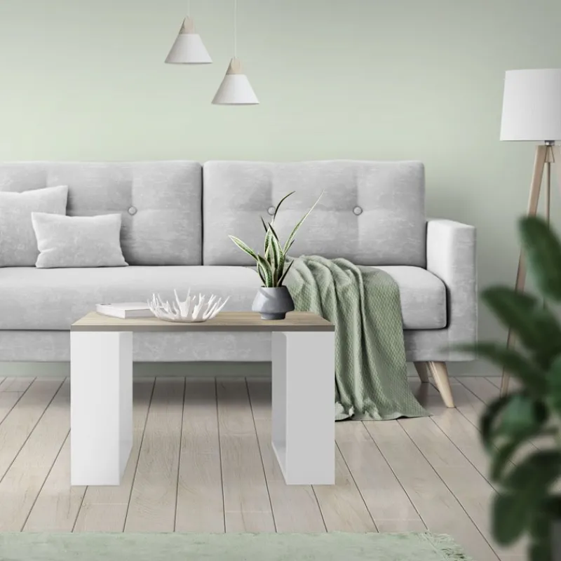 Couchtisch 65x65x40 cm Eiche-Optik/Weiß ML-Design-ECD Germany Discount