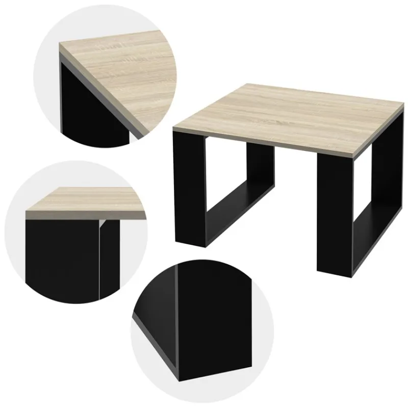 Couchtisch 65x65x40 cm Eiche-Optik/Schwarz ML-Design-ECD Germany Hot