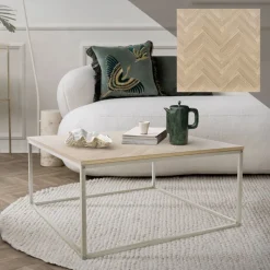 Couchtisch 80x80x40 cm Fischgrätenmuster Eichen-Optik mit Stahlgestell ML-Design-ECD Germany Clearance