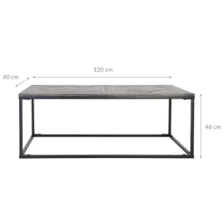 Couchtisch 120x60x46 cm Grau aus Metall und Mangoholz WOMO-Design-ECD Germany Best