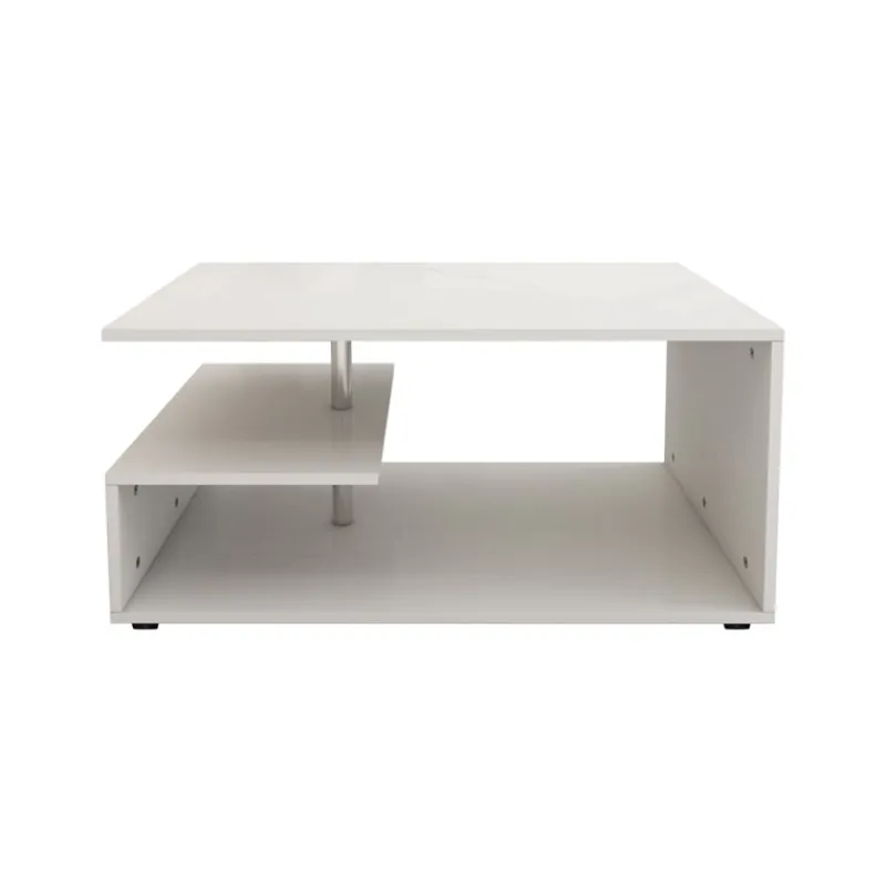 Couchtisch 91x52,6x41 cm Weiß mit Metall Dekostange und Ablageflächen auf 3 Etagen ML-Design-ECD Germany Online