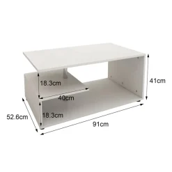 Couchtisch 91x52,6x41 cm Weiß mit Metall Dekostange und Ablageflächen auf 3 Etagen ML-Design-ECD Germany Online