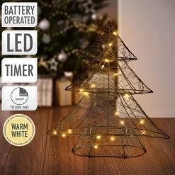 Deko Weihnachtsbaum mit 20 warmweißen LEDs Schwarz aus Metall-ECD Germany Online