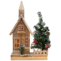 Deko Weihnachtshaus schneebedeckt mit LED Beleuchtung 44 x 27 cm aus Holz-ECD Germany Sale