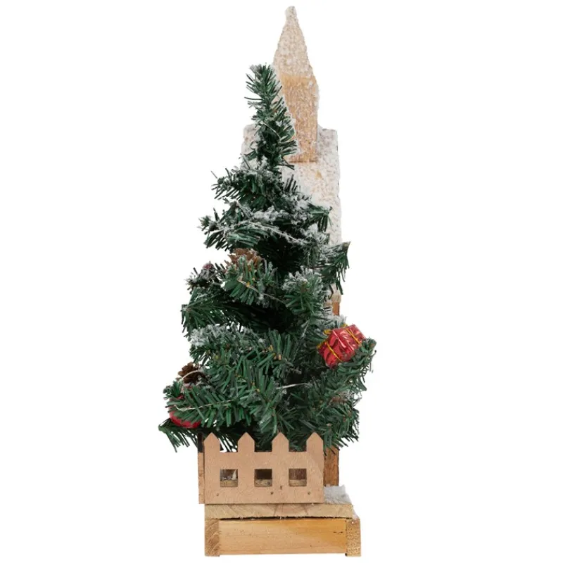 Deko Weihnachtshaus schneebedeckt mit LED Beleuchtung 44 x 27 cm aus Holz-ECD Germany Sale