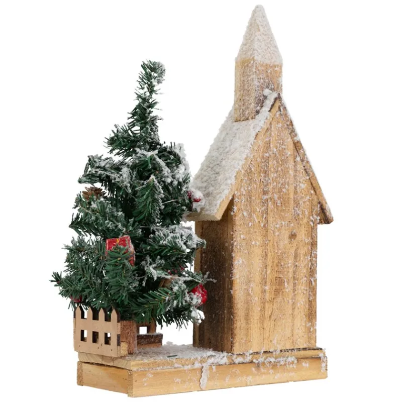 Deko Weihnachtshaus schneebedeckt mit LED Beleuchtung 44 x 27 cm aus Holz-ECD Germany Sale