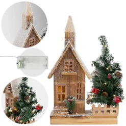 Deko Weihnachtshaus schneebedeckt mit LED Beleuchtung 44 x 27 cm aus Holz-ECD Germany Sale