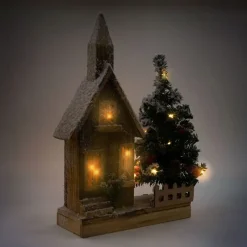 Deko Weihnachtshaus schneebedeckt mit LED Beleuchtung 44 x 27 cm aus Holz-ECD Germany Sale