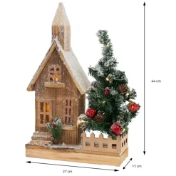 Deko Weihnachtshaus schneebedeckt mit LED Beleuchtung 44 x 27 cm aus Holz-ECD Germany Sale