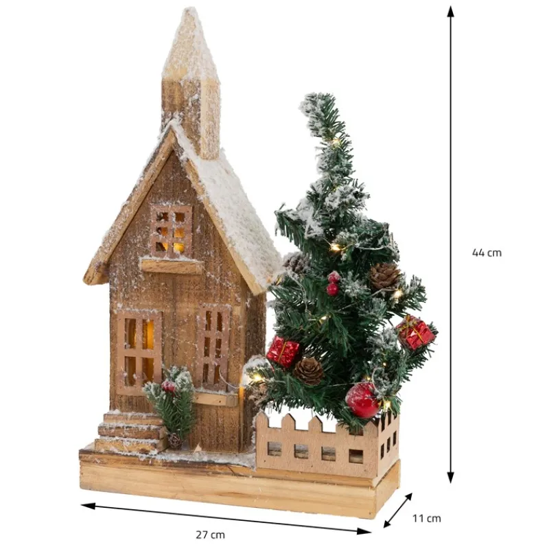 Deko Weihnachtshaus schneebedeckt mit LED Beleuchtung 44 x 27 cm aus Holz-ECD Germany Sale