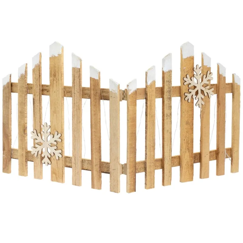 Deko Weihnachtszaun mit LED Natur 77x38 cm aus Holz Timer-ECD Germany Sale