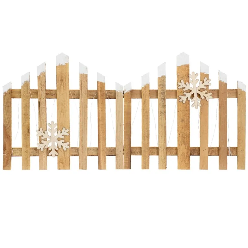 Deko Weihnachtszaun mit LED Natur 77x38 cm aus Holz Timer-ECD Germany Sale