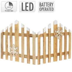Deko Weihnachtszaun mit LED Natur 77x38 cm aus Holz Timer-ECD Germany Sale