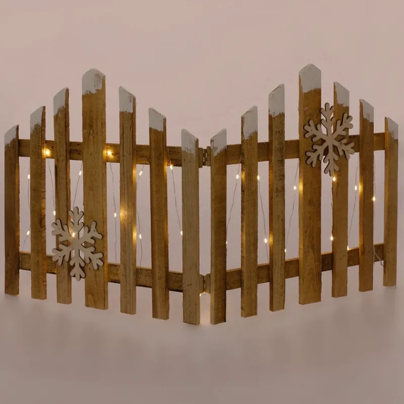 Deko Weihnachtszaun mit LED Natur 77x38 cm aus Holz Timer-ECD Germany Sale