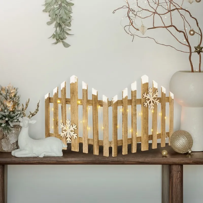 Deko Weihnachtszaun mit LED Natur 77x38 cm aus Holz Timer-ECD Germany Sale