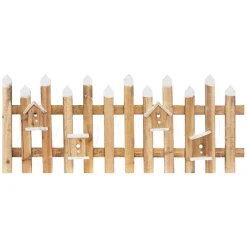 Deko Weihnachtszaun mit LED natur 98x39 cm aus Holz inkl. Vogelhäuschen-ECD Germany