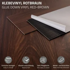 Deluxe PVC Klebevinylboden für 2,23 m² Rot-Braun Nuss 2 mm dick ML-Design-ECD Germany Best