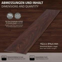 Deluxe PVC Klebevinylboden für 2,23 m² Rot-Braun Nuss 2 mm dick ML-Design-ECD Germany Best