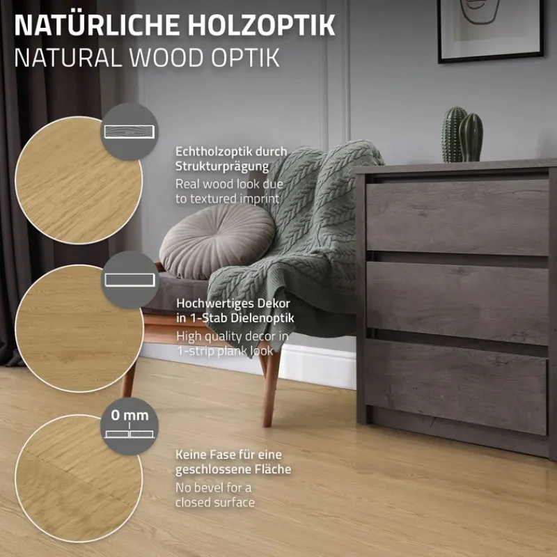 Deluxe PVC Klebevinylboden für 2,23 m² Natur Eiche 2 mm dick ML-Design-ECD Germany Outlet