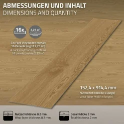Deluxe PVC Klebevinylboden für 2,23 m² Natur Eiche 2 mm dick ML-Design-ECD Germany Outlet