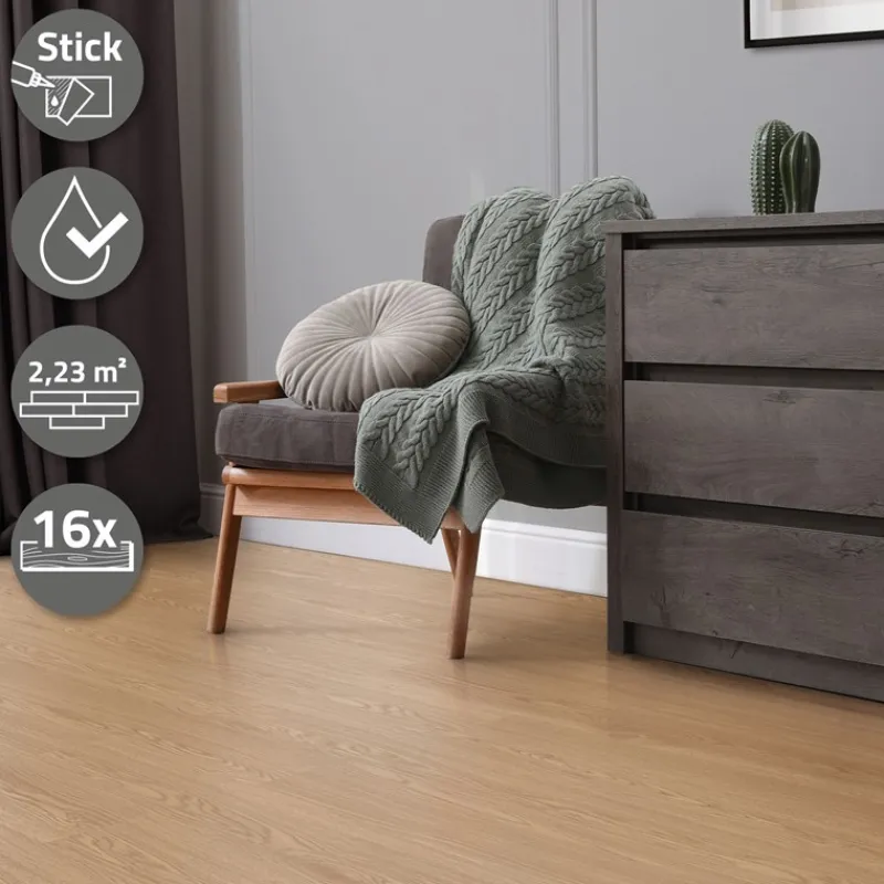 Deluxe PVC Klebevinylboden für 2,23 m² Eiche Sundance 2 mm dick ML-Design-ECD Germany Discount