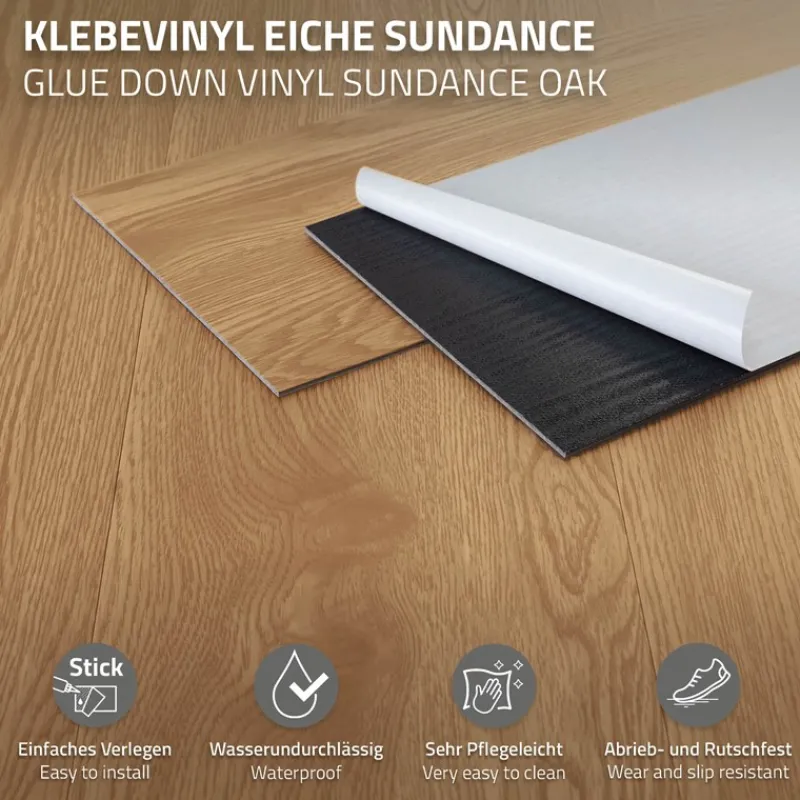Deluxe PVC Klebevinylboden für 2,23 m² Eiche Sundance 2 mm dick ML-Design-ECD Germany Discount