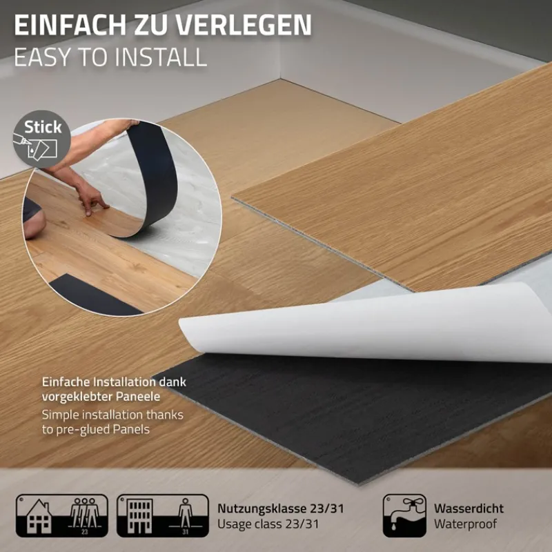 Deluxe PVC Klebevinylboden für 2,23 m² Eiche Sundance 2 mm dick ML-Design-ECD Germany Discount
