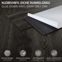 Deluxe PVC Klebevinylboden für 2,23 m² Eiche Dunkelgrau 2 mm dick ML-Design-ECD Germany Clearance