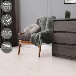 Deluxe PVC Klebevinylboden für 2,23 m² Weiß Eiche 2 mm dick ML-Design-ECD Germany Outlet